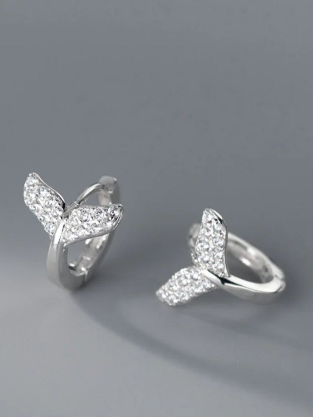 925 Sterling Silver Mermaid Tail Huggie Earrings Cubic Zirconia Dainty Hoops